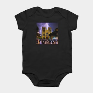 Iconic World Landmarks During A Thunderstorm: Norte Dame Cathedral Saigon Baby Bodysuit